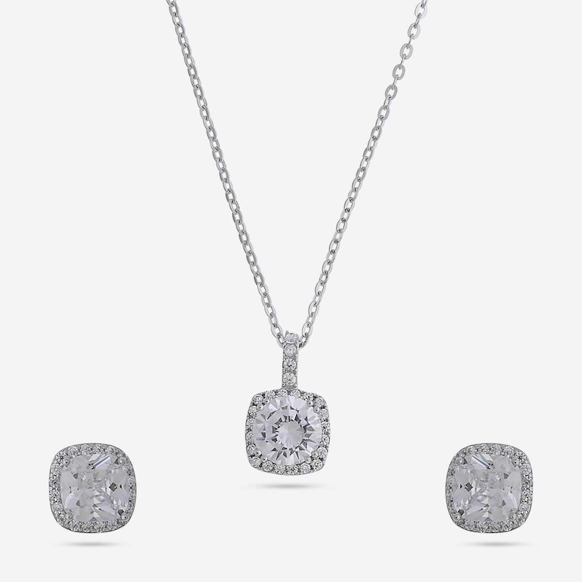 92.5 Silver Pendant with Chain and Earring Set 188216