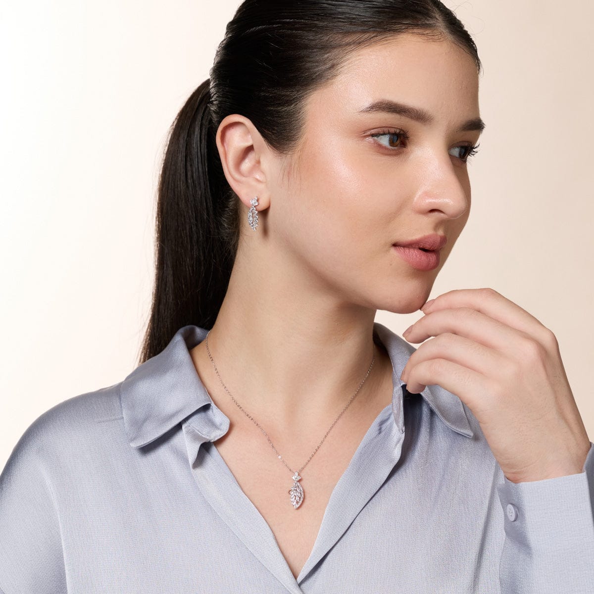 92.5 Silver Pendant With Chain and Earring Set 191354 - Image 8