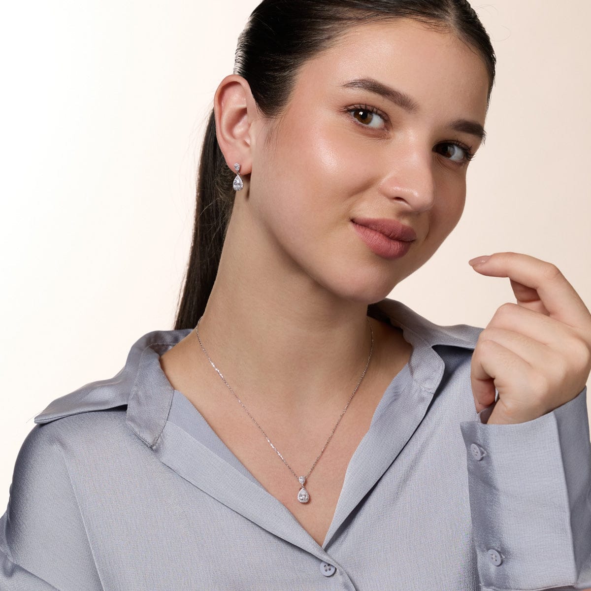 92.5 Silver Pendant With Chain and Earring Set 191388 - Image 8