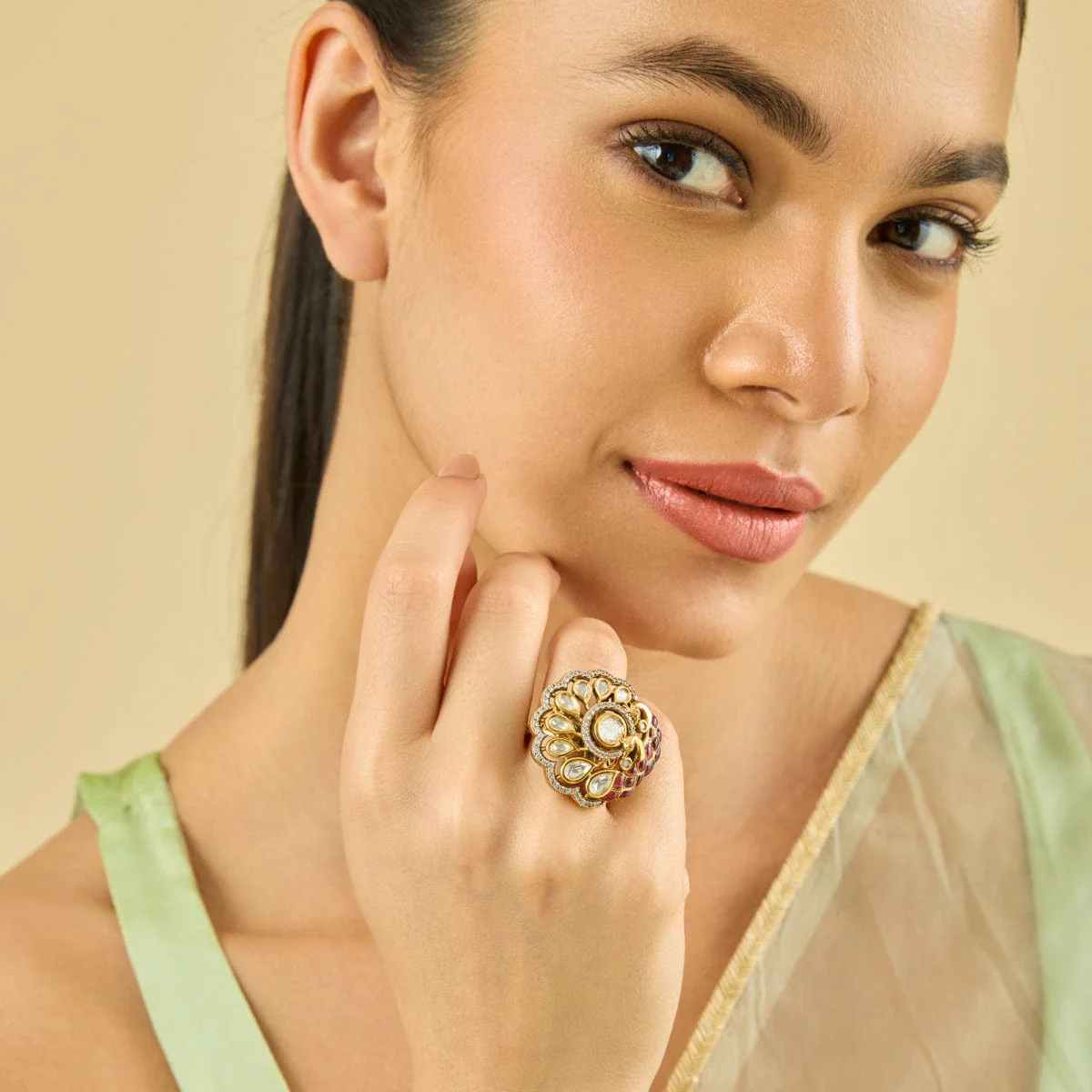 Kundan Finger Ring 182243 - Image 2