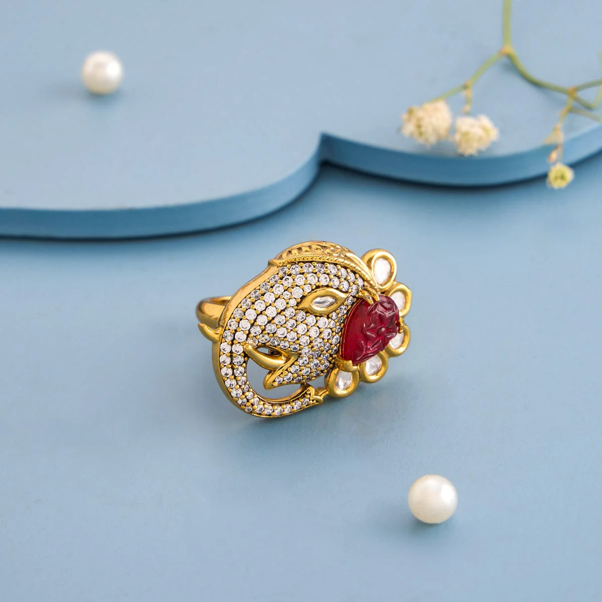 Kundan Finger Ring 193208 - Image 2