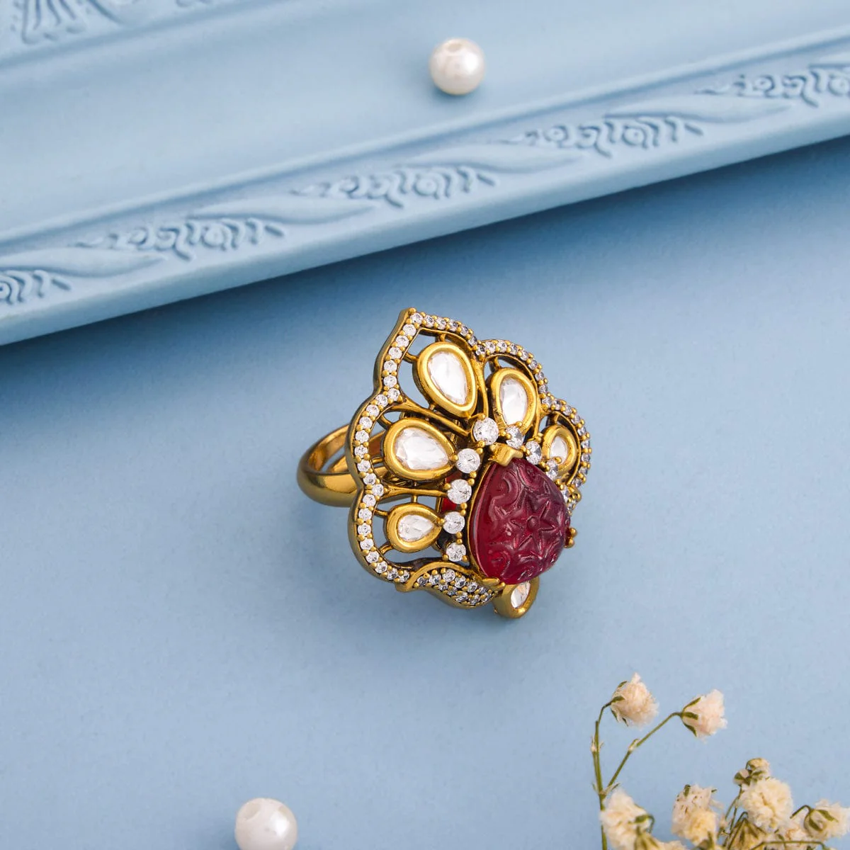 Kundan Finger Ring 193209 - Image 2