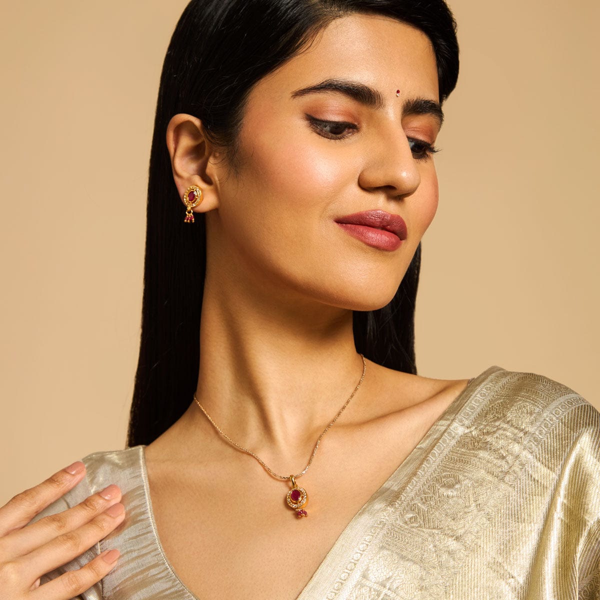 Silver Temple Pendant Earring 173486 - Image 2